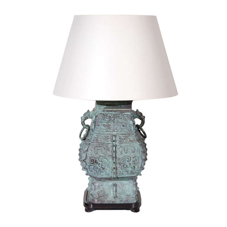 CHINESE STYLE  BRONZE VERDIGRIS LAMP
