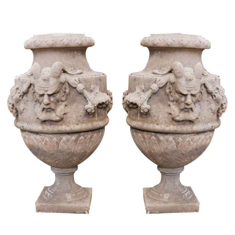 Pair of Cement Urns For Sale