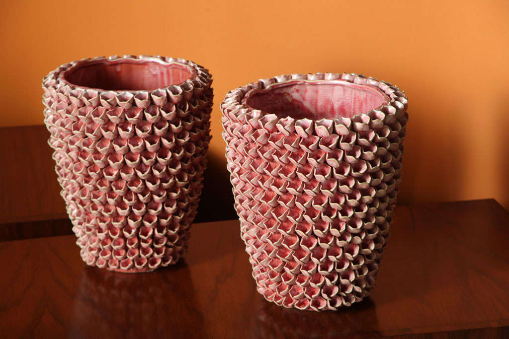 Italian A Pair of Rose Color Ceramic Vases