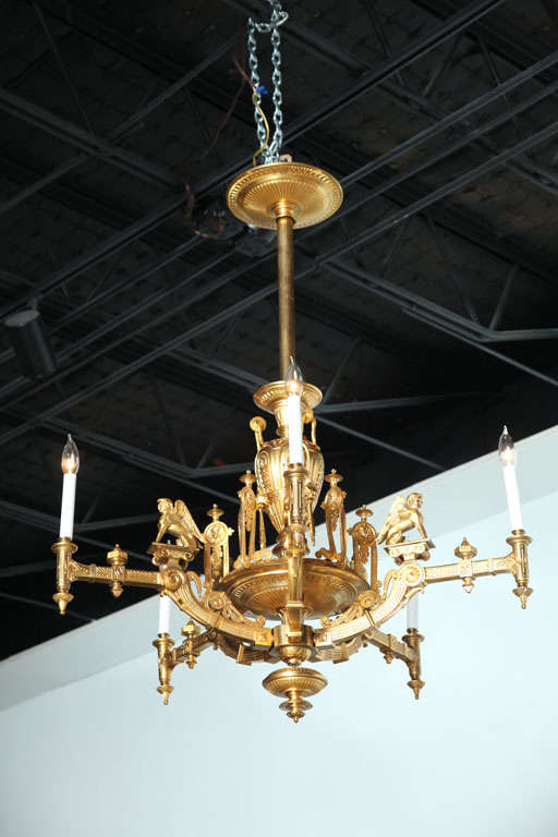 French Empire Style Gilt Bronze Five-Light Chandelier, 1880 In Excellent Condition For Sale In Hollywood, FL
