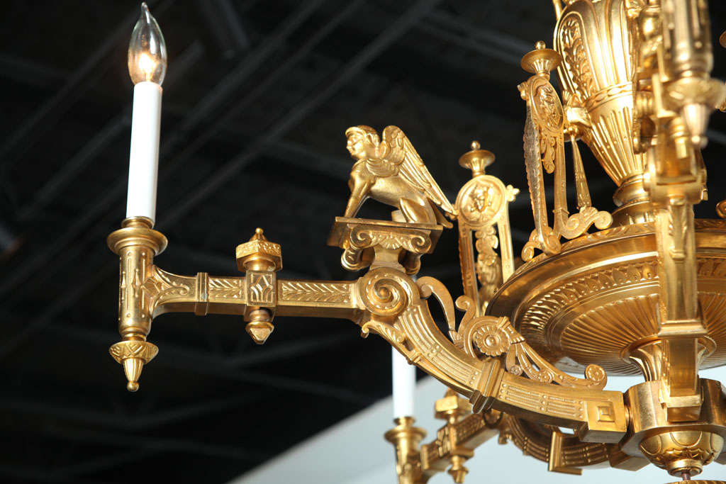 19th Century French Empire Style Gilt Bronze Five-Light Chandelier, 1880 For Sale