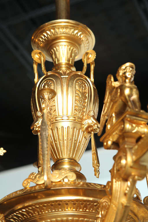 French Empire Style Gilt Bronze Five-Light Chandelier, 1880 For Sale 2