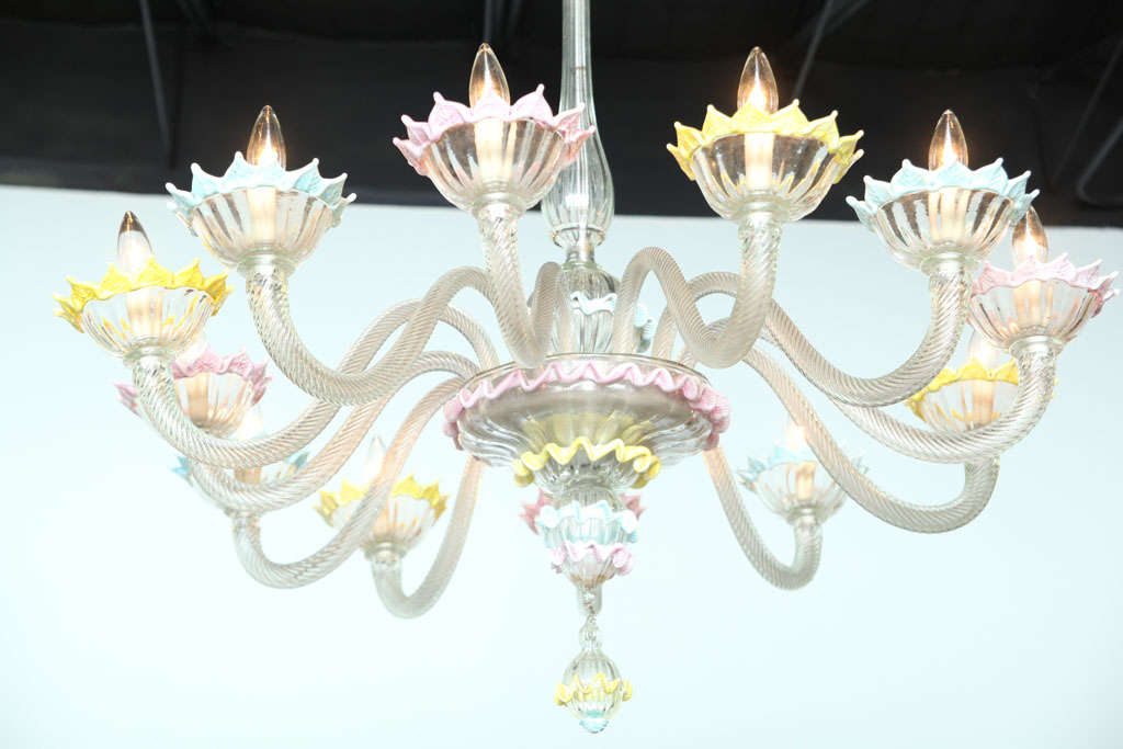 Fine Pair of Murano Glass Twelve-Light Chandeliers, 1950s, Italy In Excellent Condition For Sale In Hollywood, FL