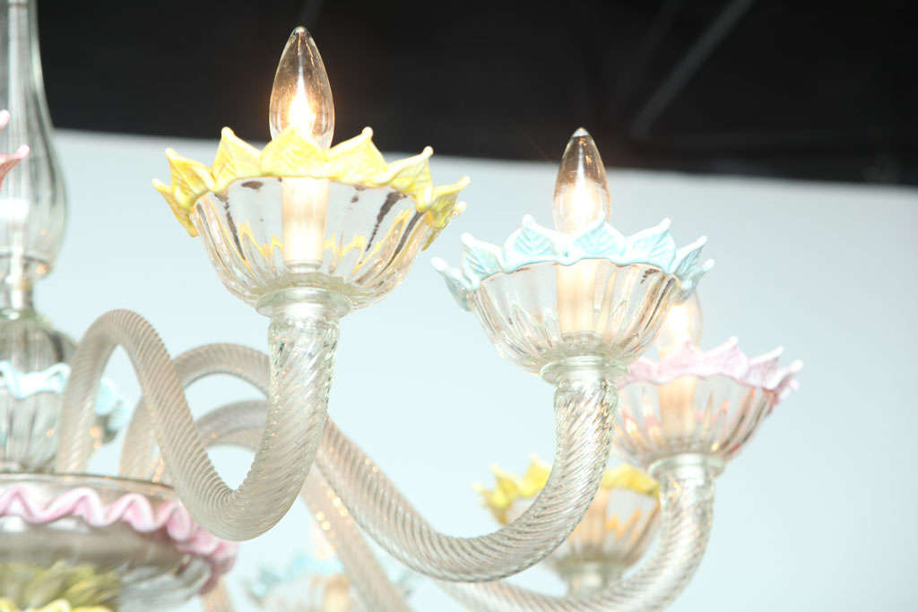 Fine Pair of Murano Glass Twelve-Light Chandeliers, 1950s, Italy For Sale 1