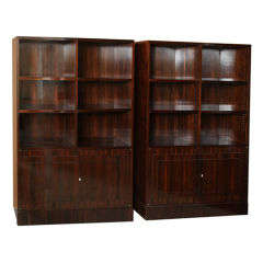 Pair of French Late Art Deco Ebony de Macassar Bookcase Cabinets, by Dominique