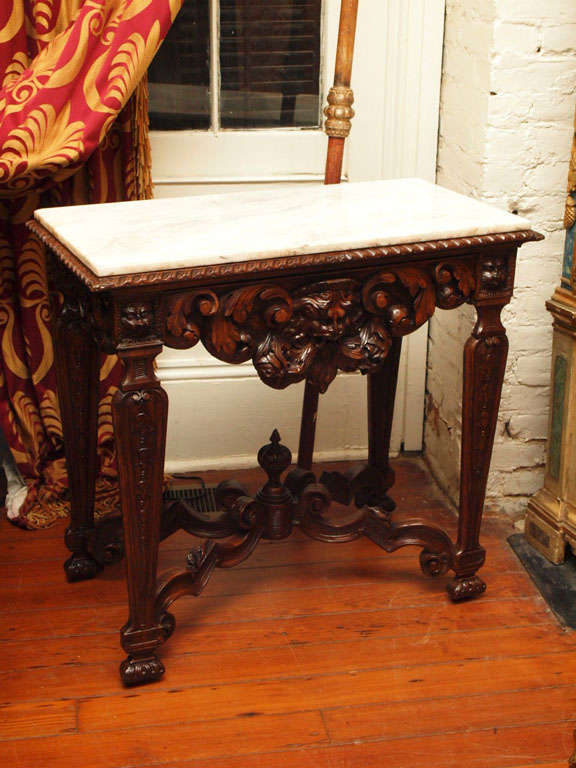 Pair of 19th century Italian Walnut Console tables with marble tops.