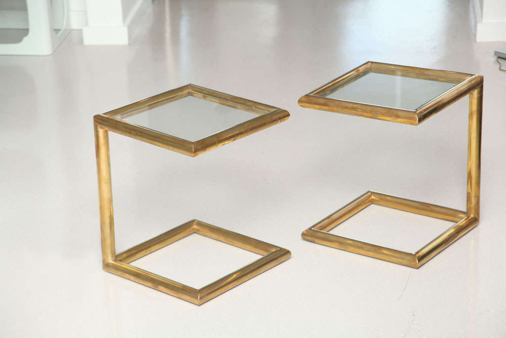 Pair of Mid Century Brass Geometric Side Tables