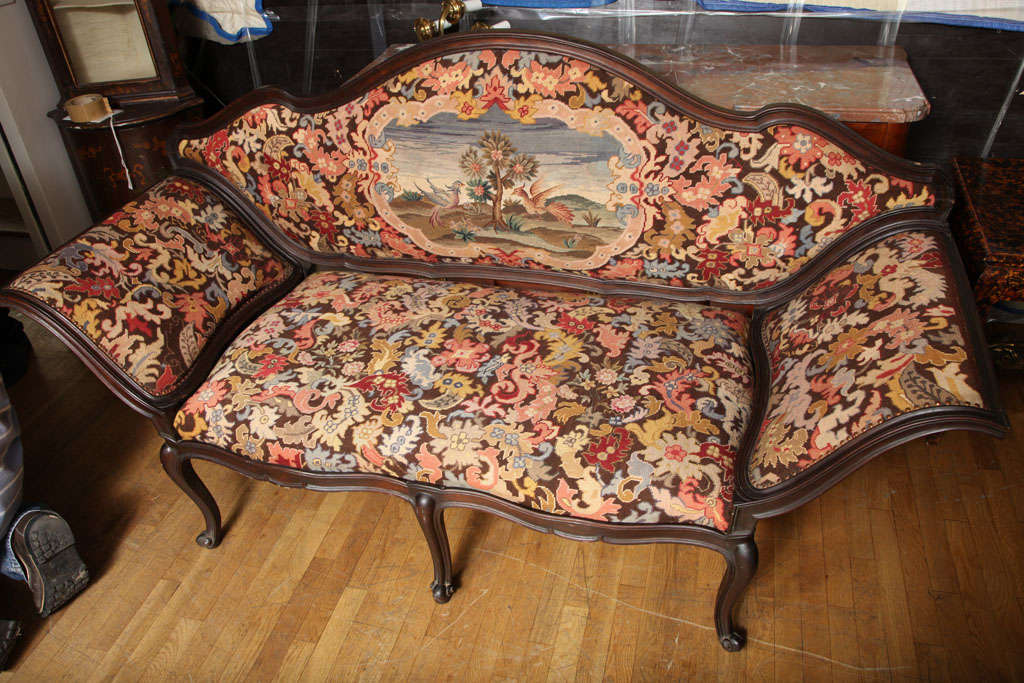 An Italian Walnut Sofa Covered in Needlework with Petit Point In Excellent Condition In New York, NY