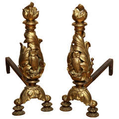 A Pair of American Arts & Crafts Style Bronze Andirons with Owls