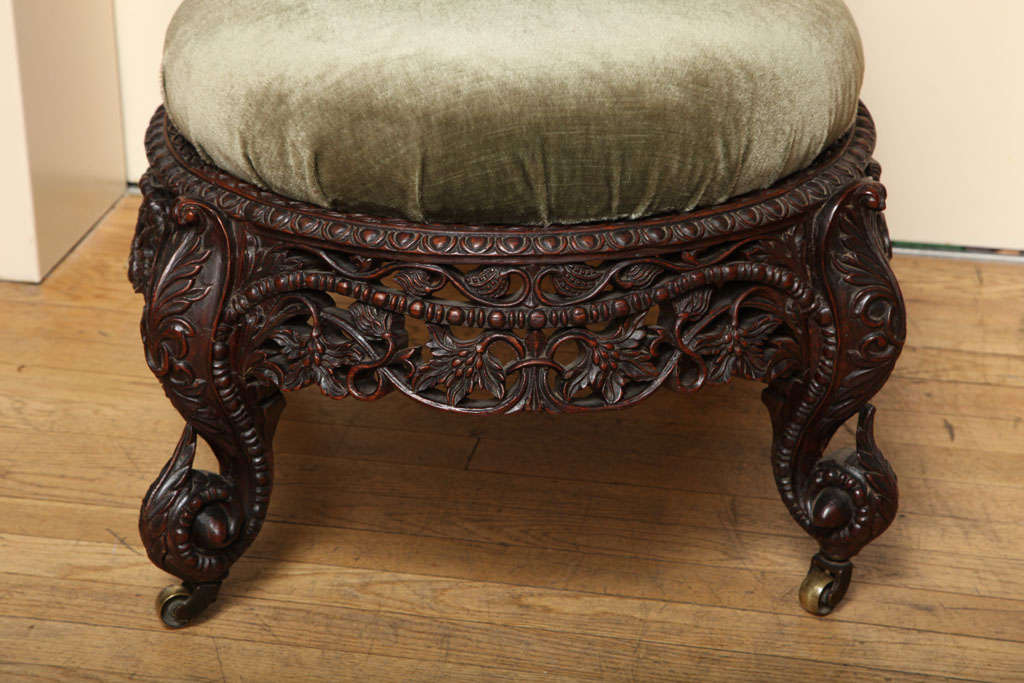 19th Century A Hand Carved Rosewood Burmese Slipper Chair