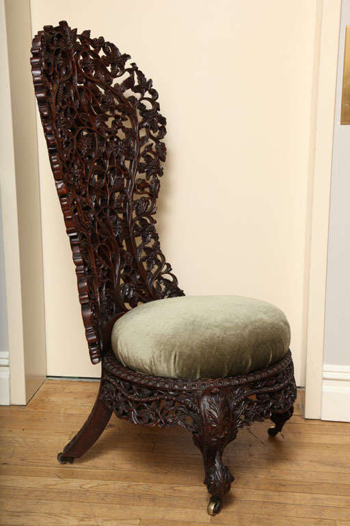 A Hand Carved Rosewood Burmese Slipper Chair 4