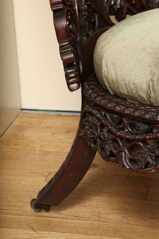 A Hand Carved Rosewood Burmese Slipper Chair 5
