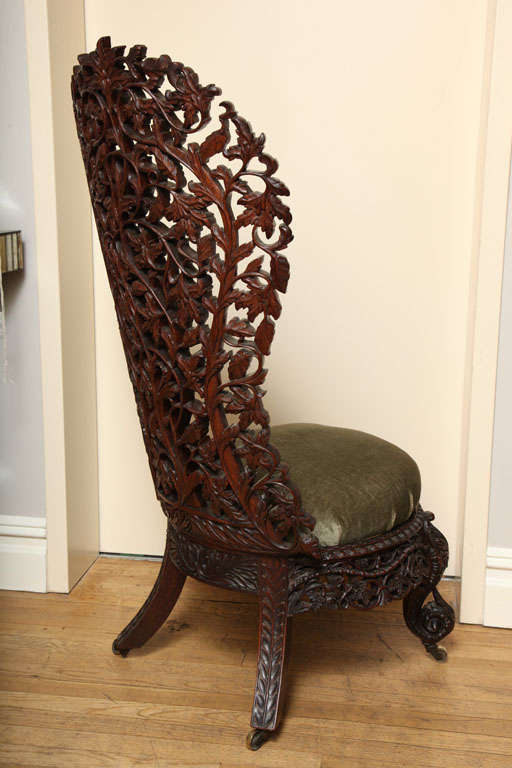 A Hand Carved Rosewood Burmese Slipper Chair 6