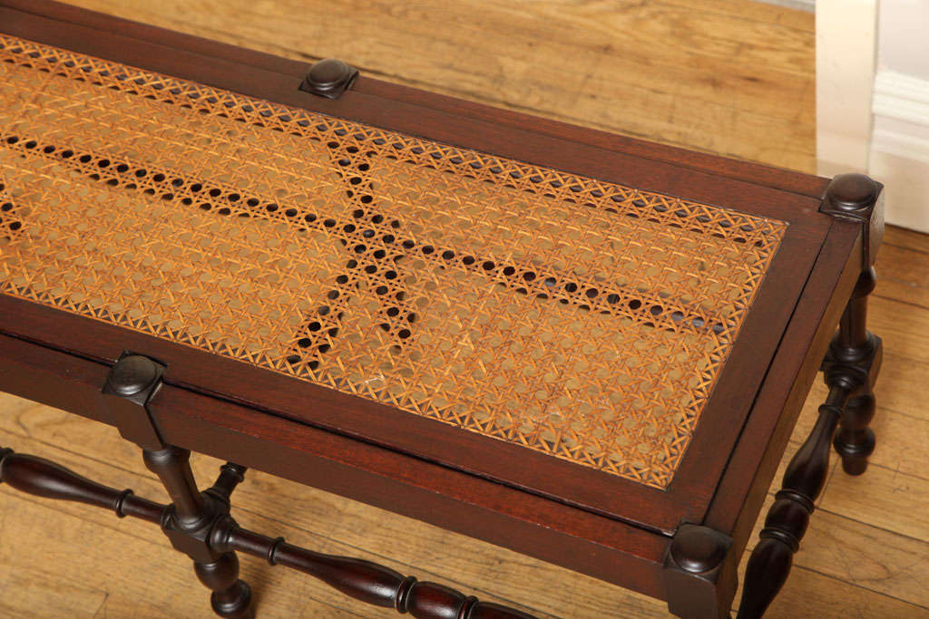 A French Mahogany Small Scale Bench with Inset Caned Top 2