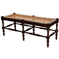 A French Mahogany Small Scale Bench with Inset Caned Top