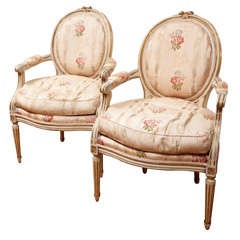 Pair Painted and Parcel Gilt Armchairs
