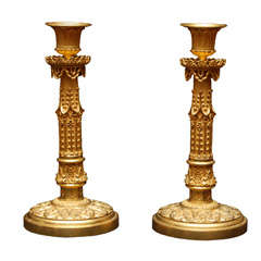 Pair of English Gothic Revival Gilt Bronze Candle Sticks