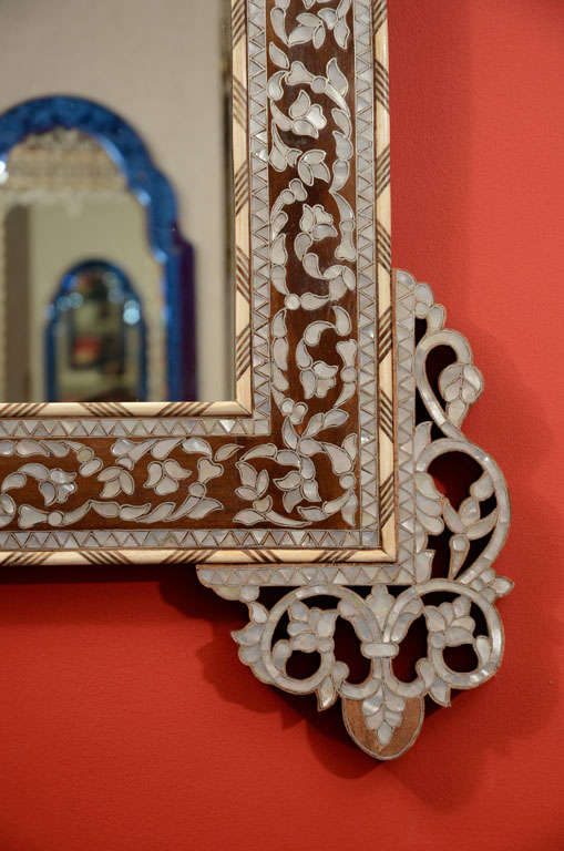 Damascene Mother of Pearl Inlaid Mirror, Late 20th Century 3