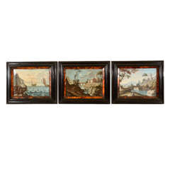 Three Italian Gouache Framed Landscapes, 18th Century