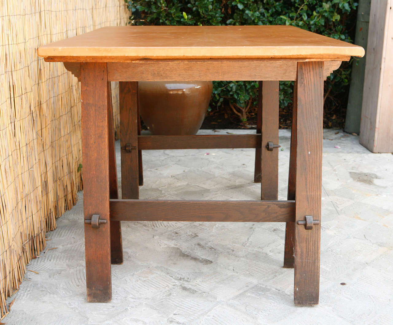 Oak And Leather Table In Good Condition For Sale In santa monica, CA