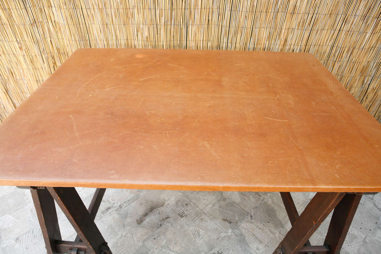 Oak And Leather Table For Sale 1
