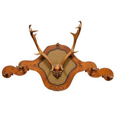 Victorian Carved Oak and Dear Horn Coat/Hat Rack