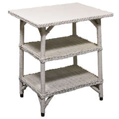 White Wicker Three Tiered Table