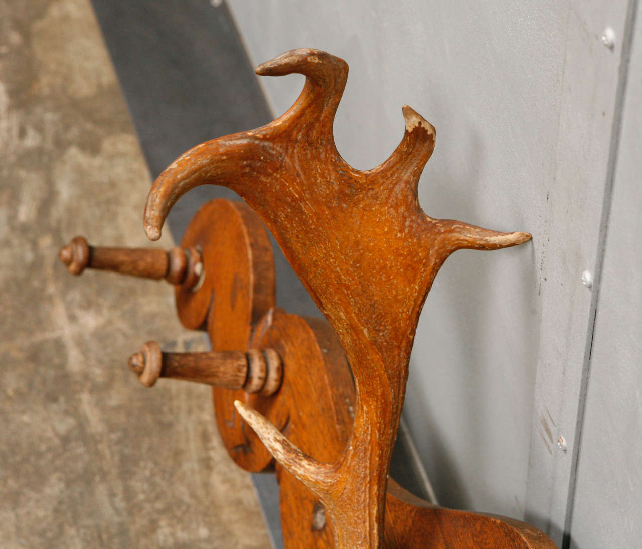Victorian Carved Oak and Dear Horn Coat/Hat Rack For Sale at 1stdibs