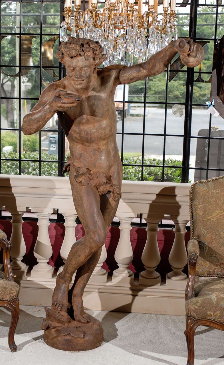 Magnificent Iron statue of Bacchus, the plaque at base reads Fonderies Val D'Osne