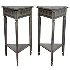 Antique Pair 19th C. Painted Oak Pedestal Tables.