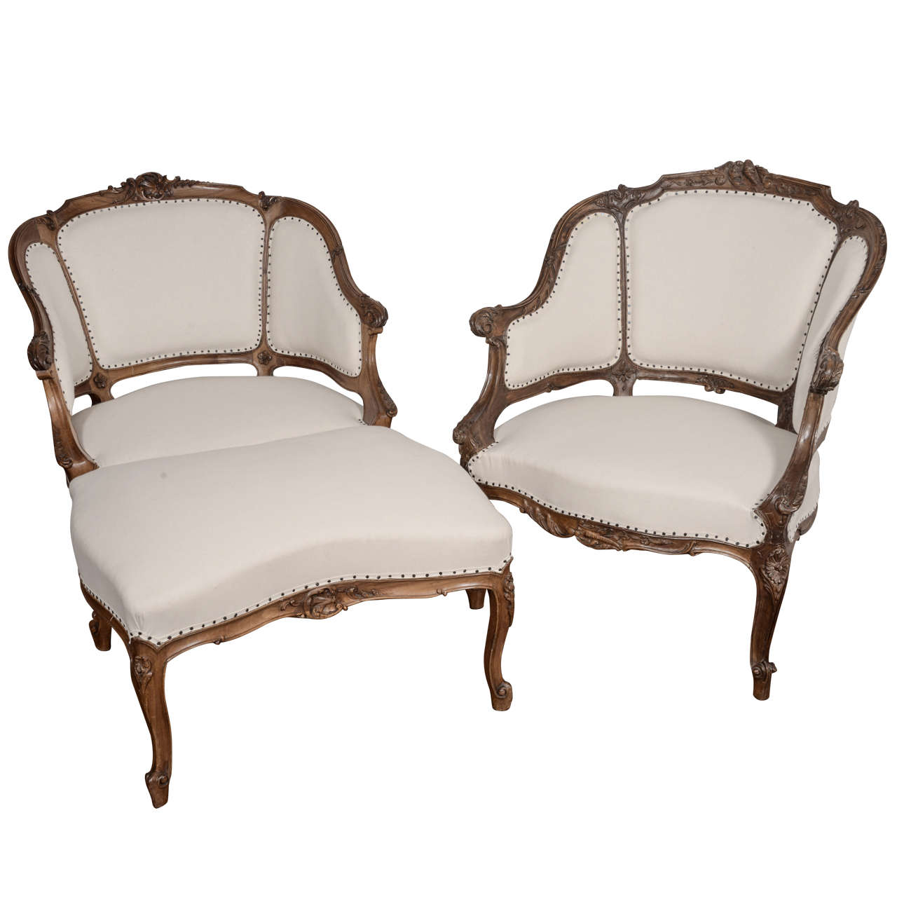 19th c. French "Duchesse Brisee" Chairs and Ottoman For Sale