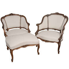 19th c. French "Duchesse Brisee" Chairs and Ottoman