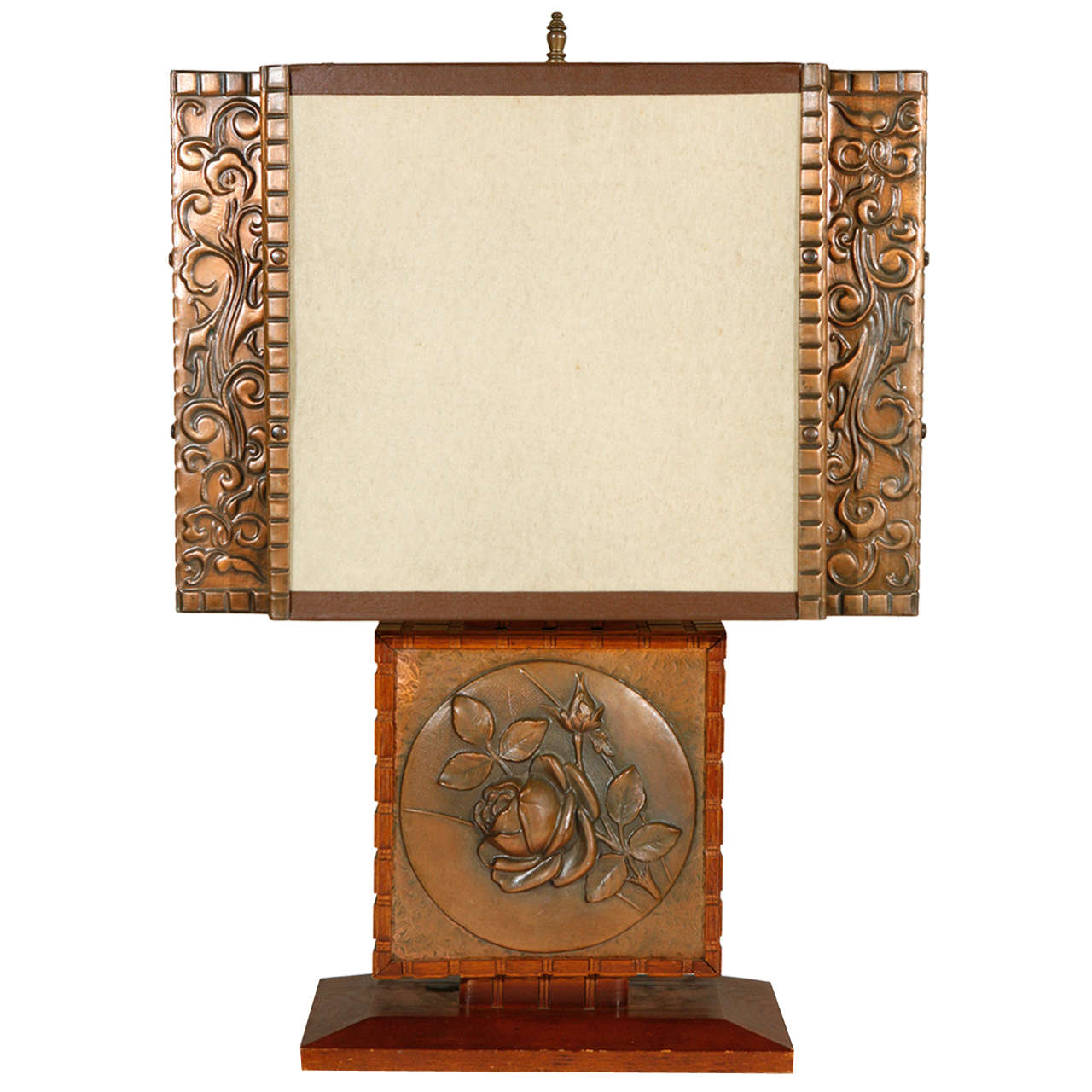 Repousse Table Lamp and Shade (Rectangular Body) For Sale