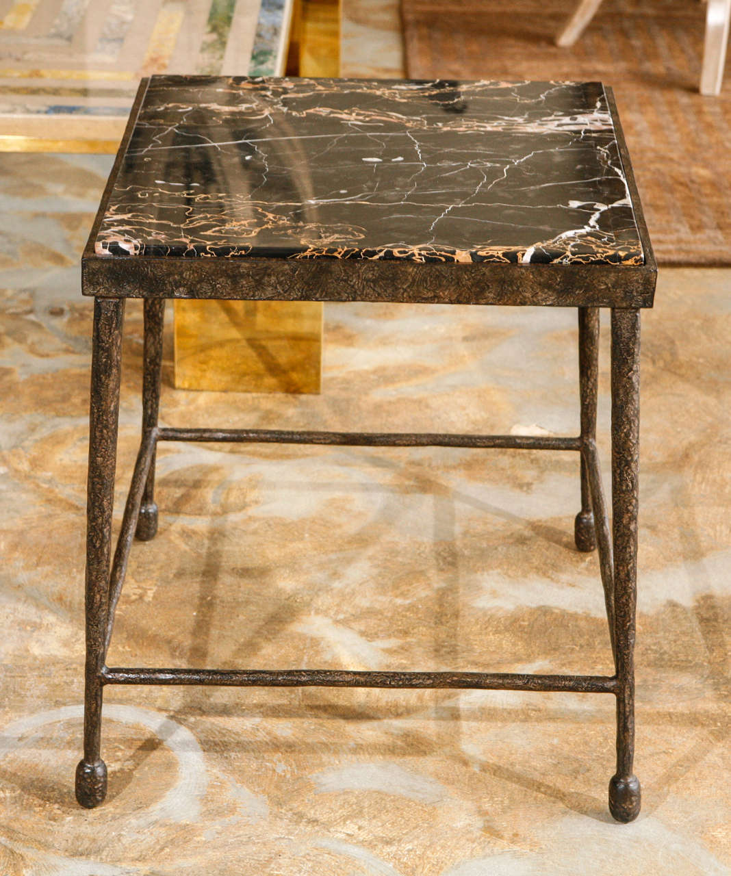 American Organic Modern Giacometti Style Iron and Stone Side Table For Sale