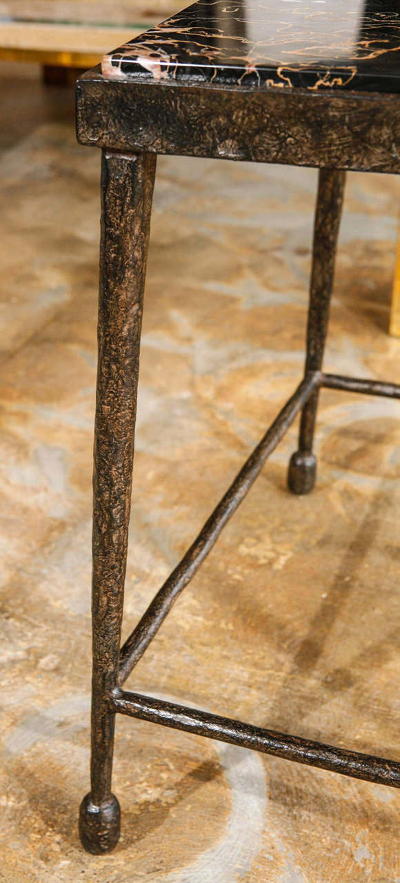 Organic Modern Giacometti Style Iron and Stone Side Table For Sale 2