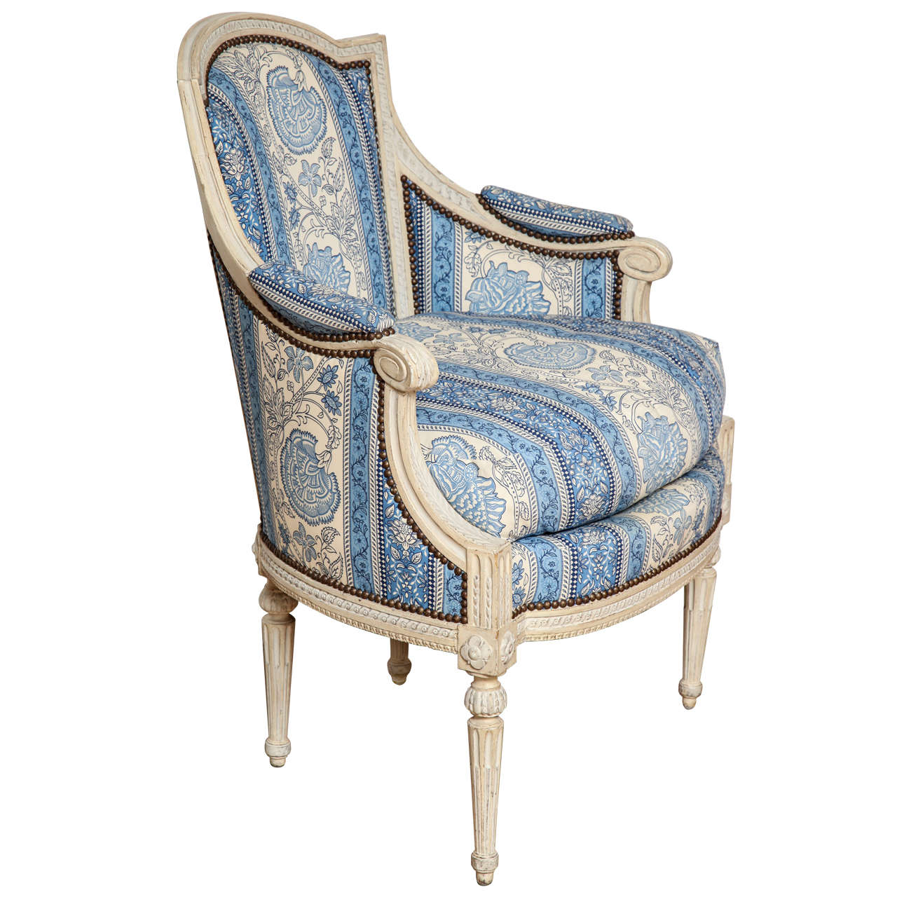 Louis XVI Grey-Painted Bergere For Sale