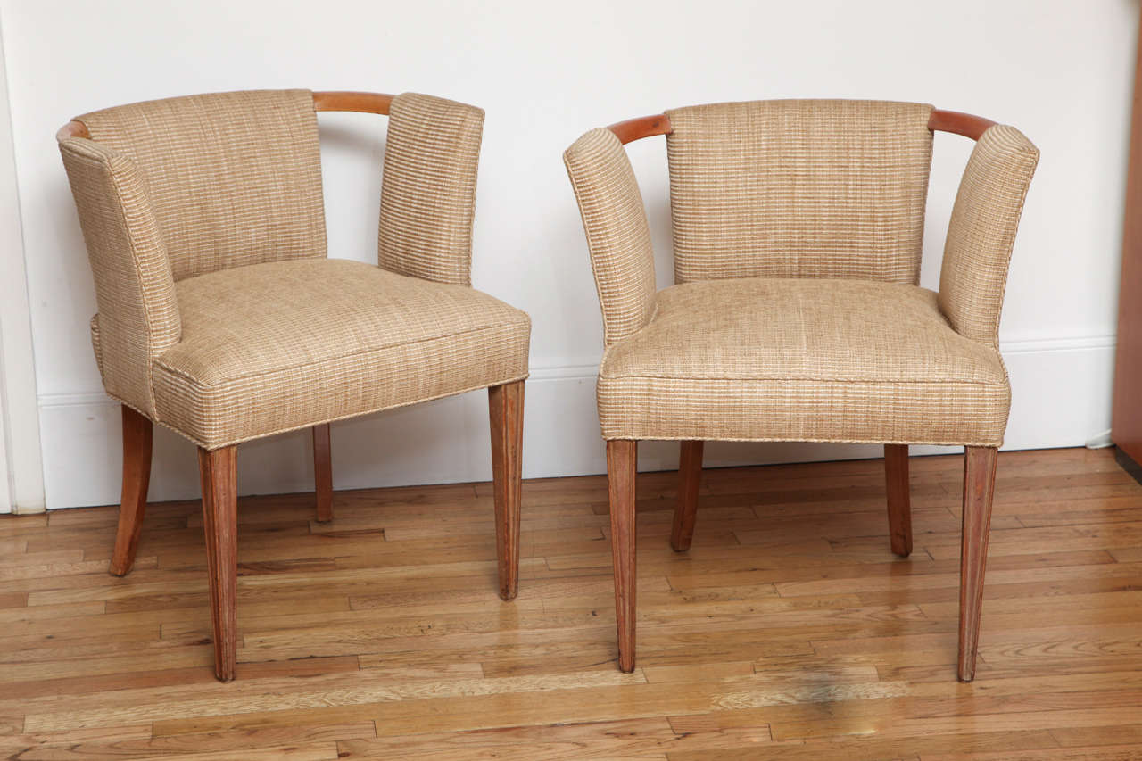 Pair of Mid-Century Upholstered Barrel Side Chairs
