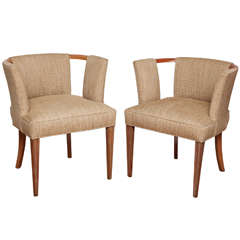 Pair of Mid-Century Upholstered Barrel Side Chairs