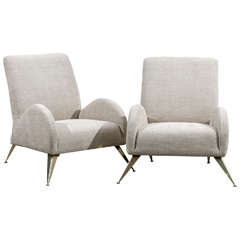 Superb Pair of Donghia Style Modern Lounge/Club Chairs with Brass Legs