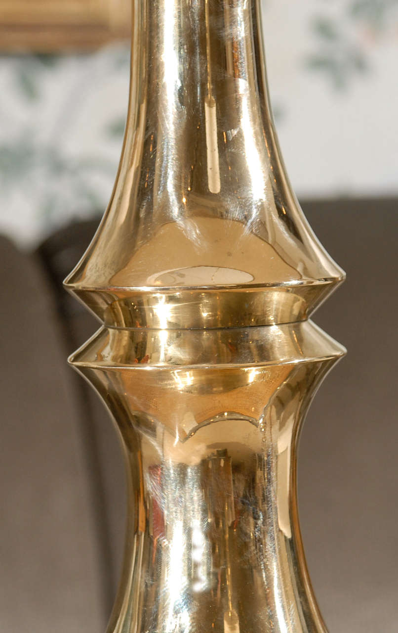 Great Pair of Brass Faux Bamboo Lamps by Warren Kessler For Sale 2