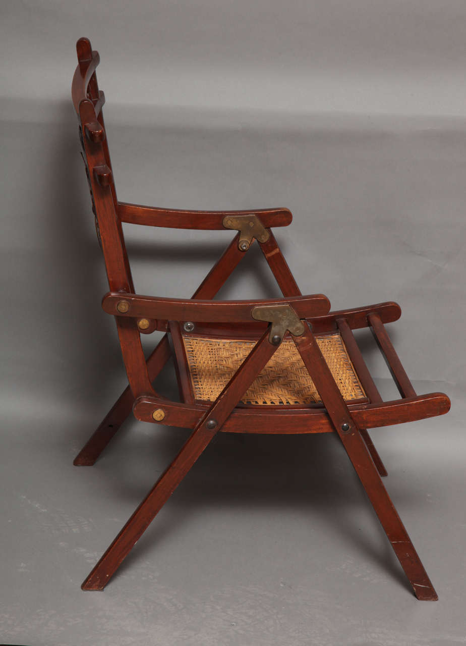 19th Century English Teak and Rattan Yacht Deck Chair In Good Condition In Greenwich, CT