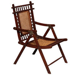 Antique 19th Century English Teak and Rattan Yacht Deck Chair