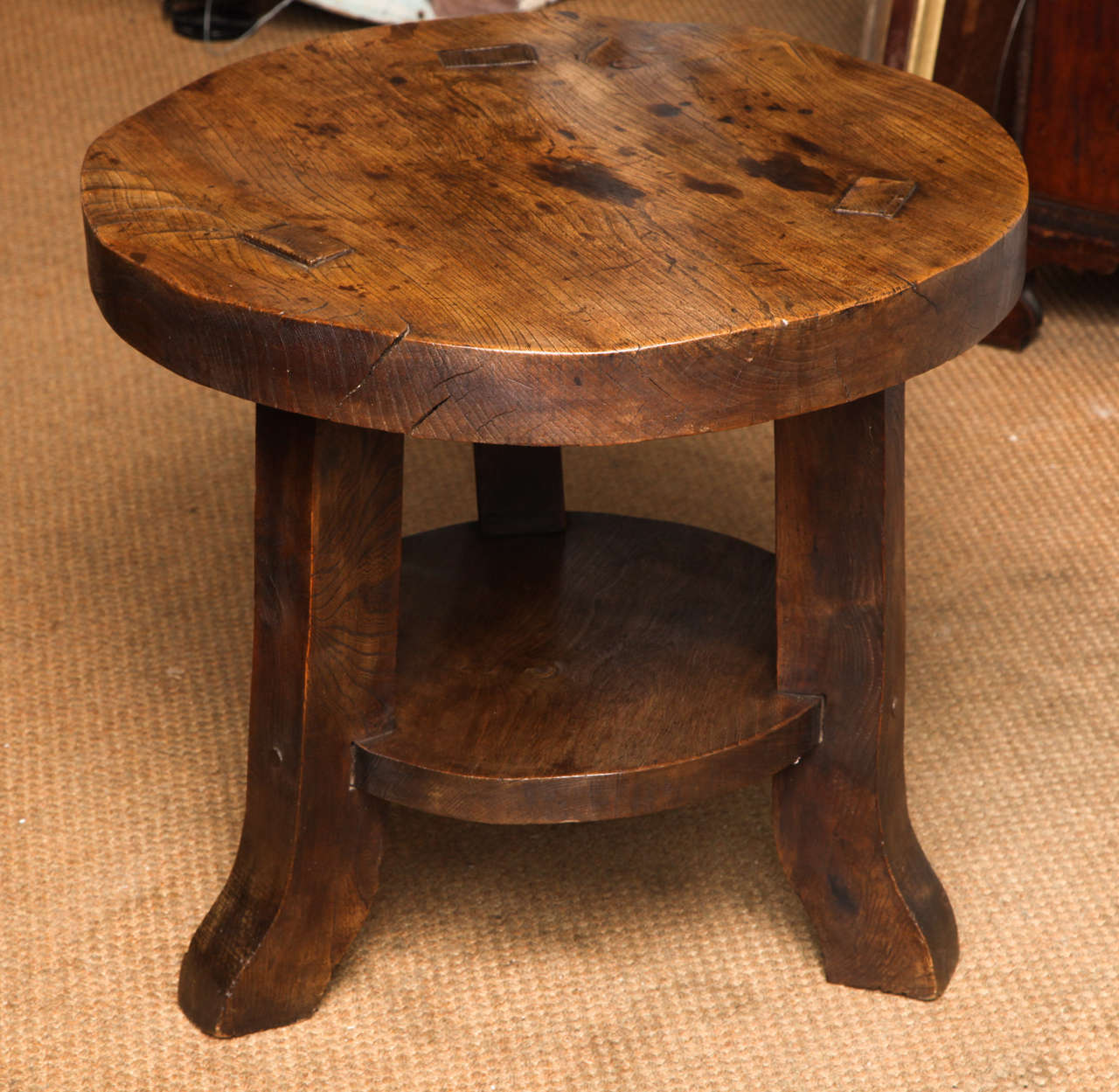 Wonderfully sculptural Welsh mid 19th Century cricket table, the single chunk of elm (nearly 4