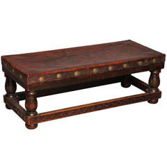 English Arts and Crafts Studded Leather Coffee Table