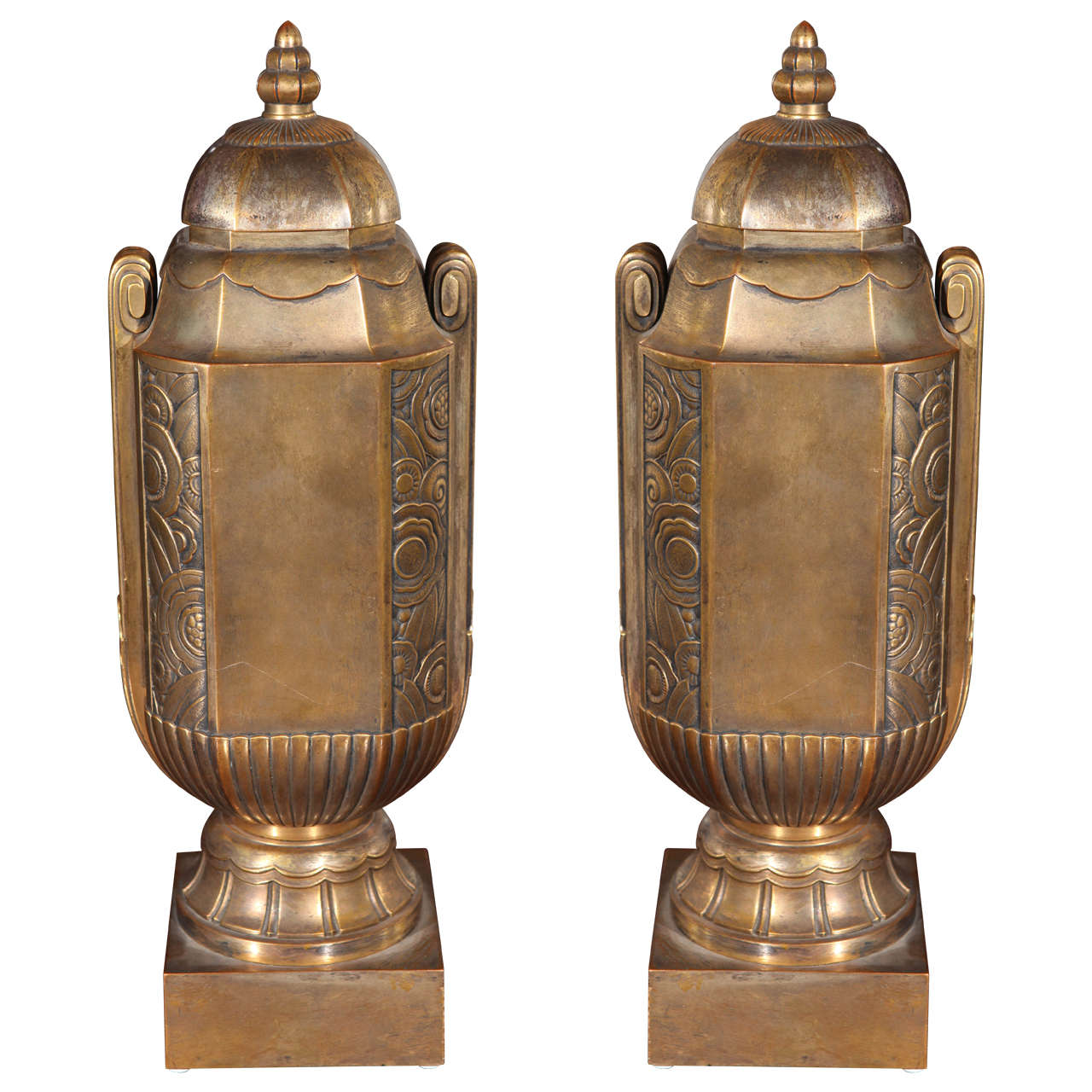 Pair of Brass Decorative Urns