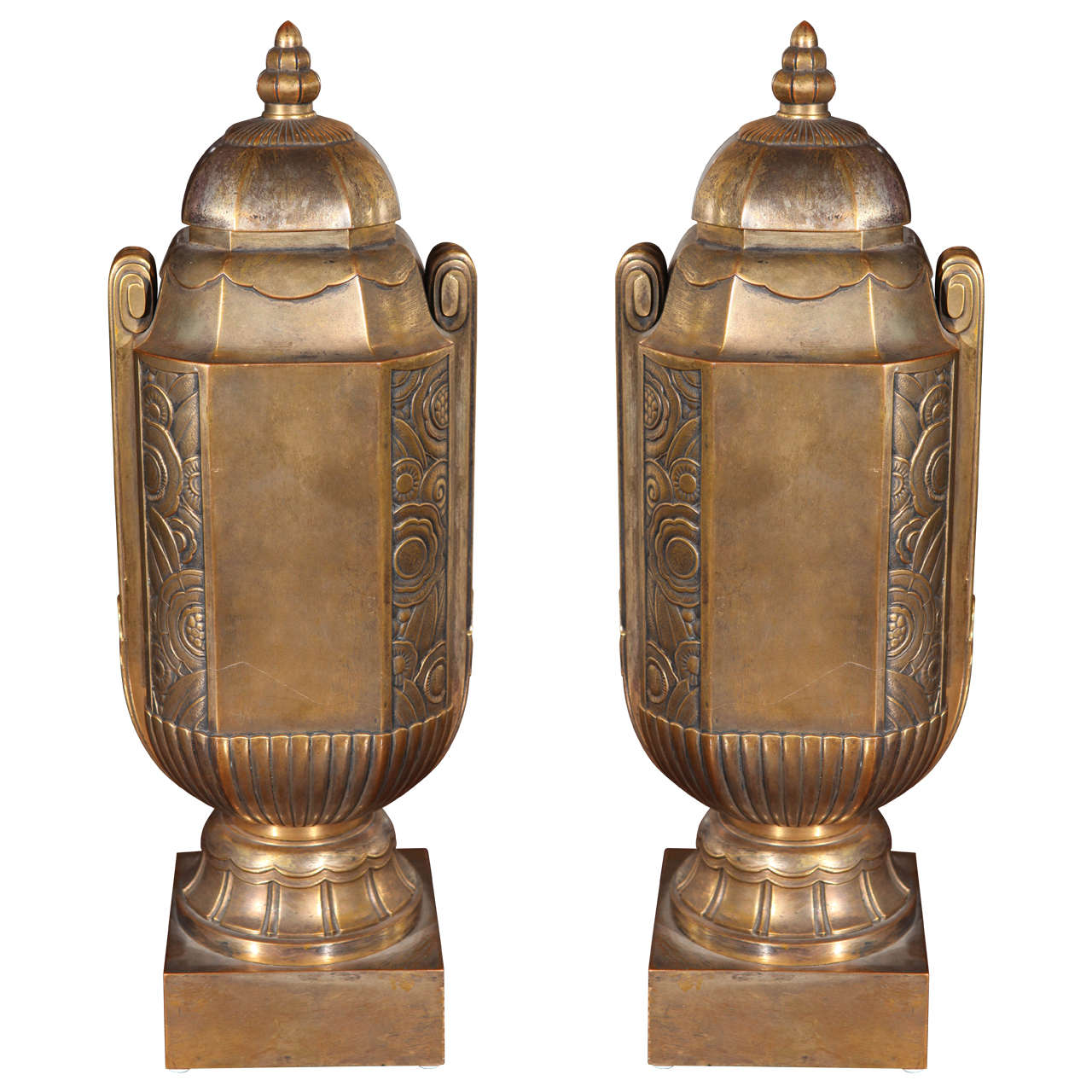 Pair of Brass Decorative Urns at 1stdibs