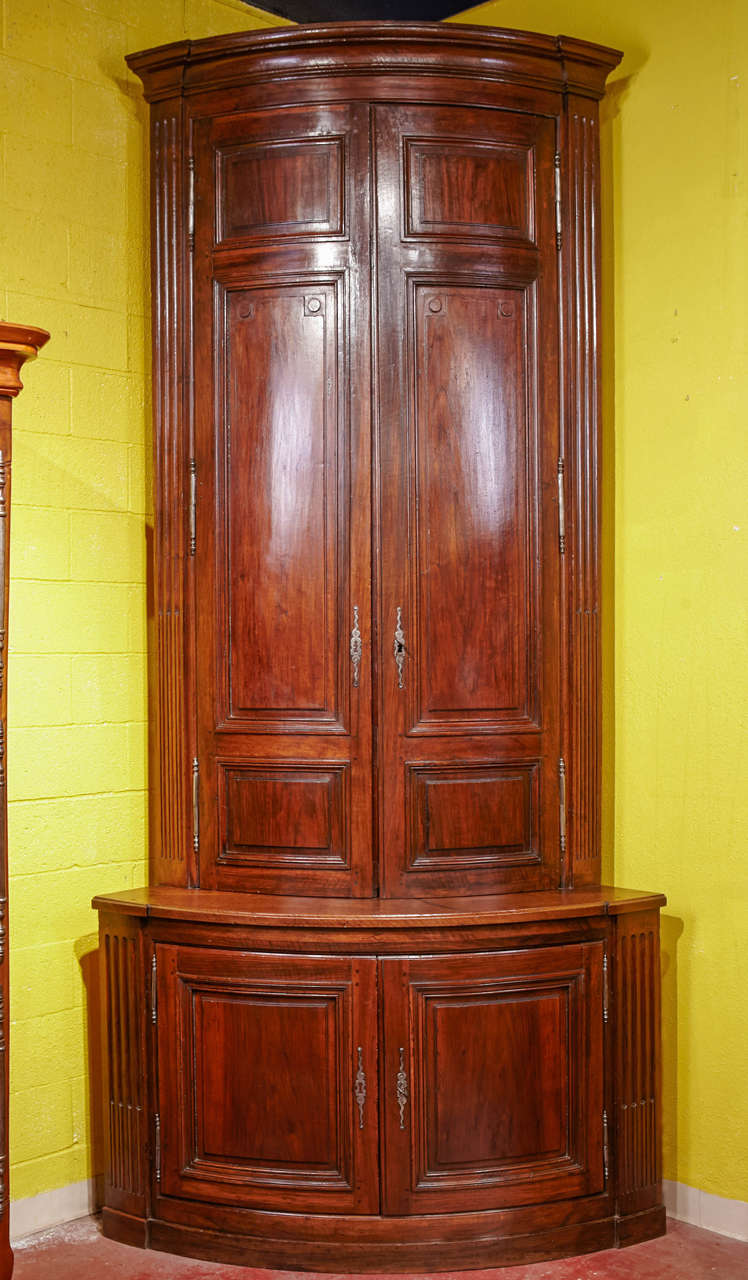 Elegant and tall antique period Louis XVI bowed front fruit wood 