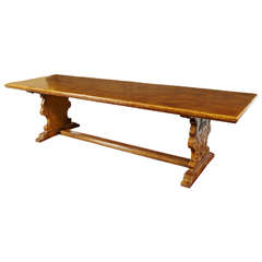 Large Walnut Carved Trestle Table Console