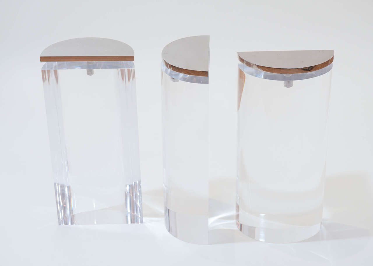 Set of Three Lucite and Metal Top Coffee Table Base Supports