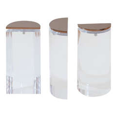 Set of Three Lucite and Metal Top Coffee Table Base Supports